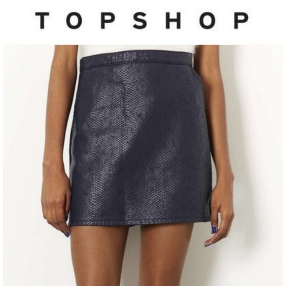 TOPSHOP Moto snake skin denim skirt, size 25 waist - Picture 1 of 4